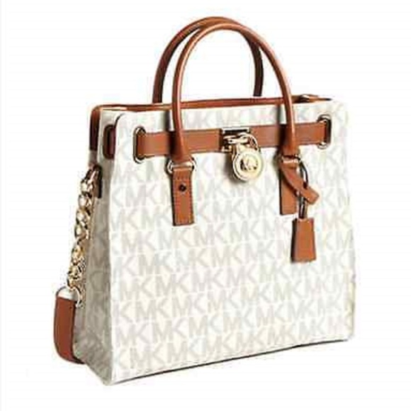 Michael Kors Hamilton PVC LG Signature Tote, Shoulder Bag $348 Vanilla #…